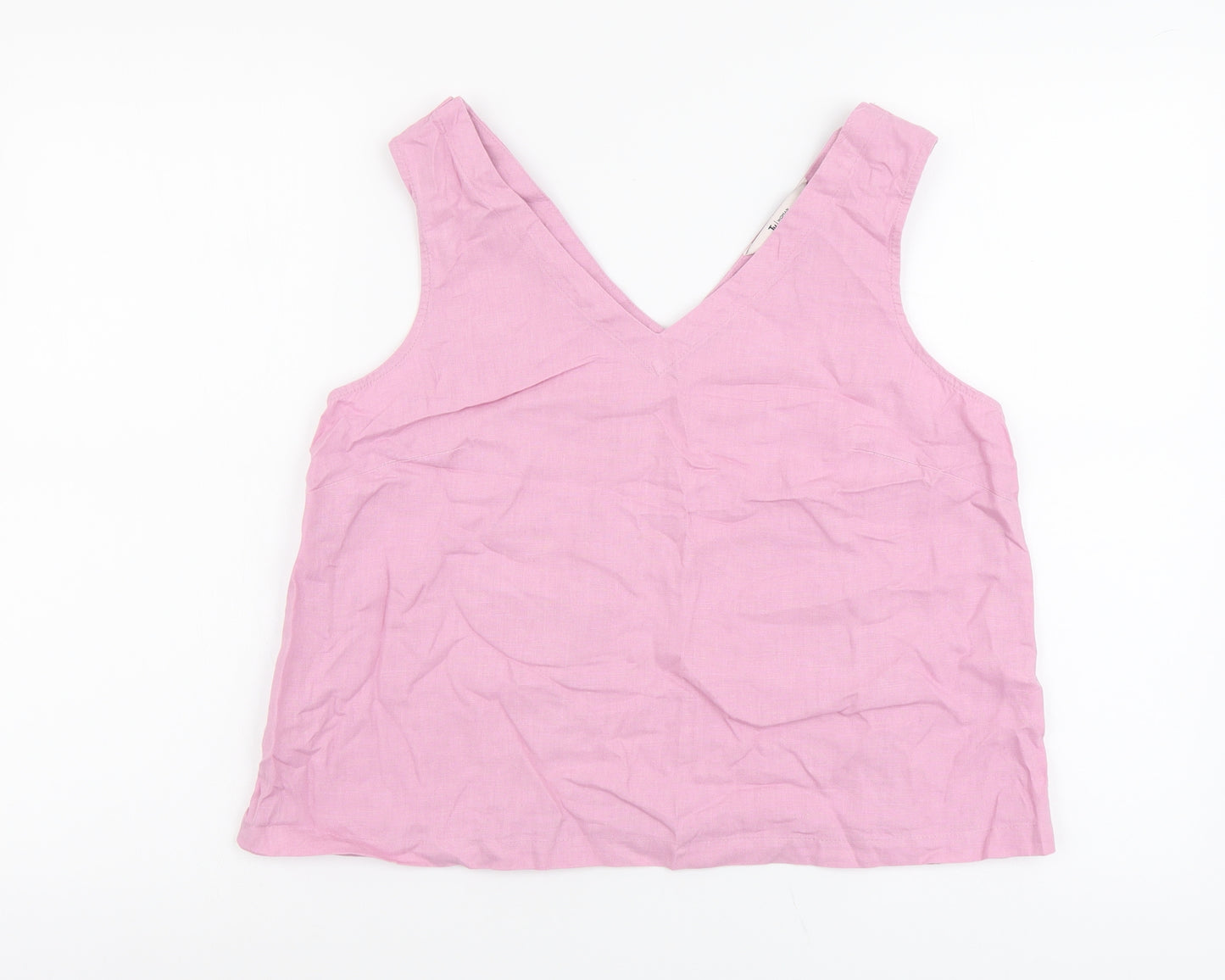 TU Womens Pink Linen Basic Tank Size 10 V-Neck - Tie Shoulder Detail