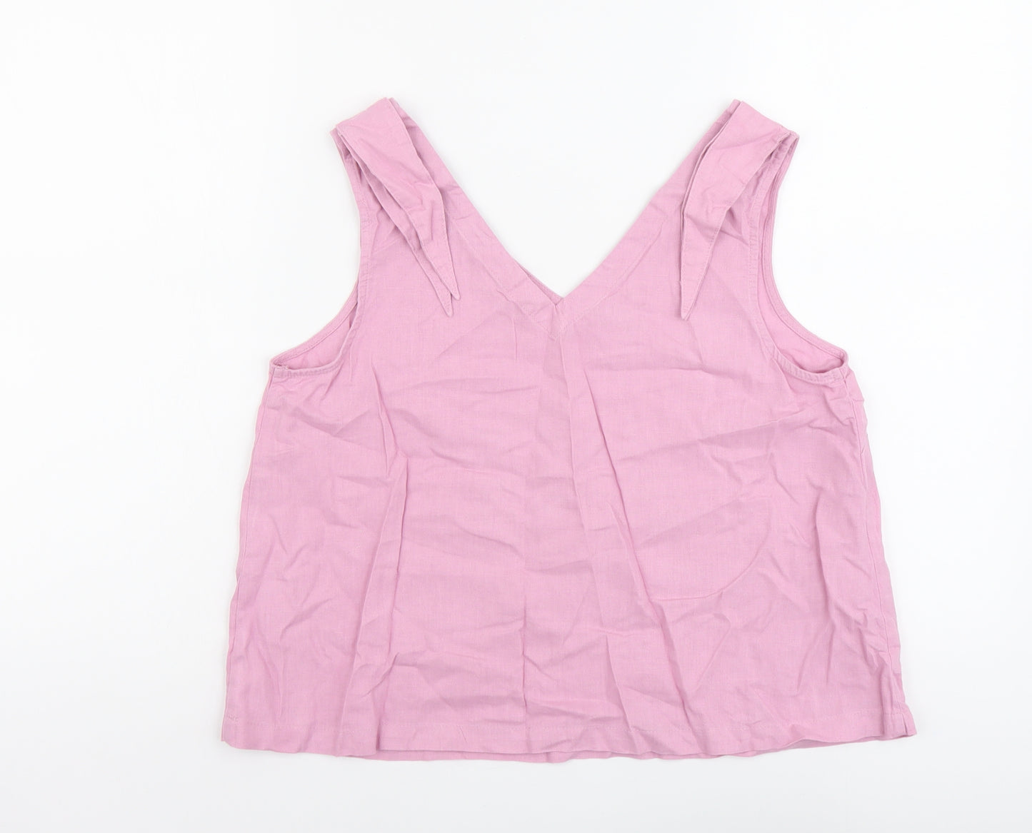 TU Womens Pink Linen Basic Tank Size 10 V-Neck - Tie Shoulder Detail