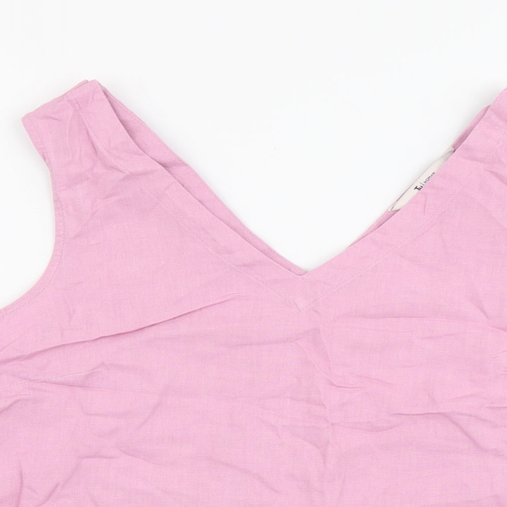 TU Womens Pink Linen Basic Tank Size 10 V-Neck - Tie Shoulder Detail