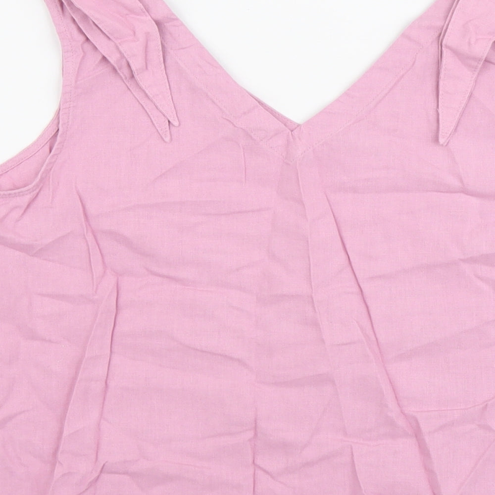 TU Womens Pink Linen Basic Tank Size 10 V-Neck - Tie Shoulder Detail