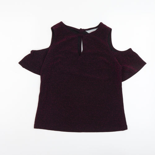 Dorothy Perkins Womens Purple Polyester Basic T-Shirt Size 4 Round Neck - Cold Shoulder