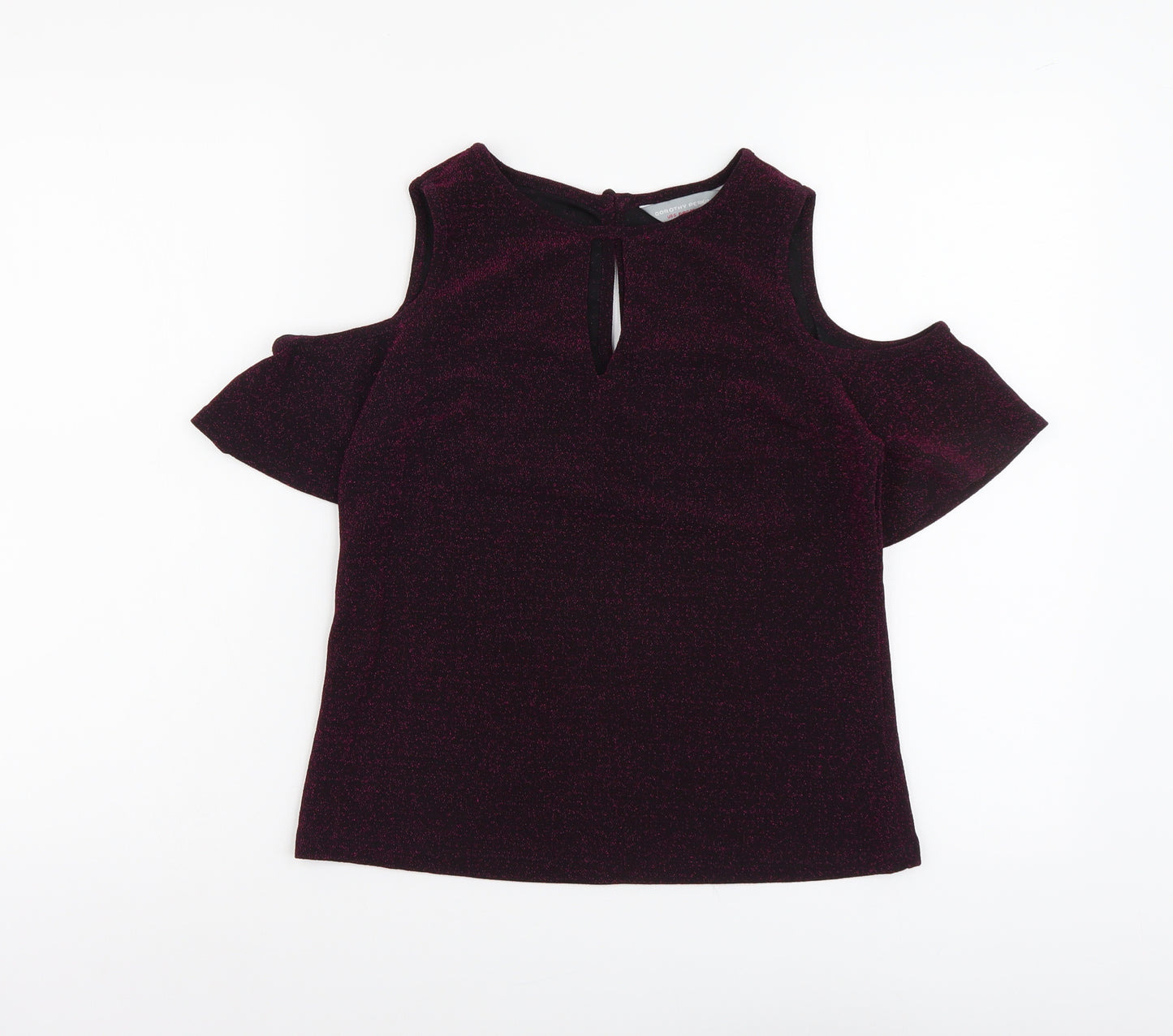 Dorothy Perkins Womens Purple Polyester Basic T-Shirt Size 4 Round Neck - Cold Shoulder