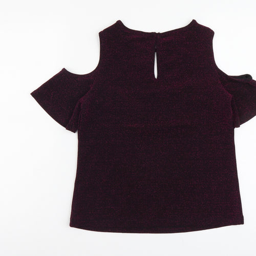 Dorothy Perkins Womens Purple Polyester Basic T-Shirt Size 4 Round Neck - Cold Shoulder