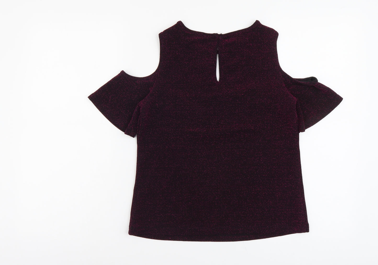 Dorothy Perkins Womens Purple Polyester Basic T-Shirt Size 4 Round Neck - Cold Shoulder