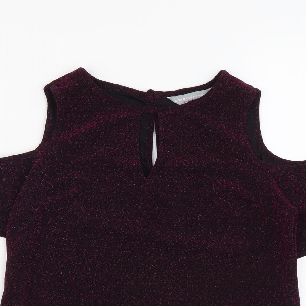 Dorothy Perkins Womens Purple Polyester Basic T-Shirt Size 4 Round Neck - Cold Shoulder