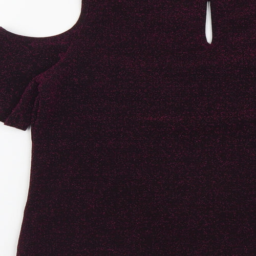 Dorothy Perkins Womens Purple Polyester Basic T-Shirt Size 4 Round Neck - Cold Shoulder