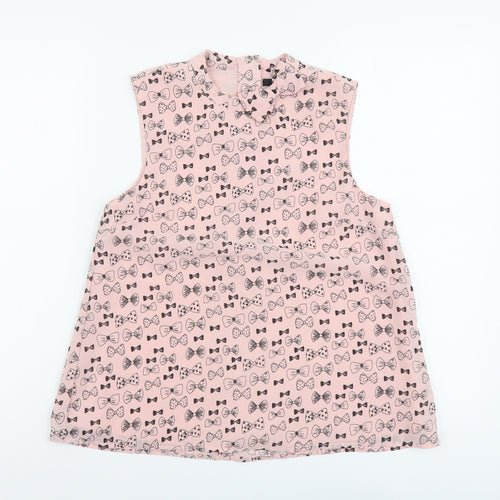 George Girls Pink Geometric Polyester Basic Blouse Size 12-13 Years Round Neck Zip - Bow Pattern