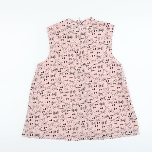 George Girls Pink Geometric Polyester Basic Blouse Size 12-13 Years Round Neck Zip - Bow Pattern