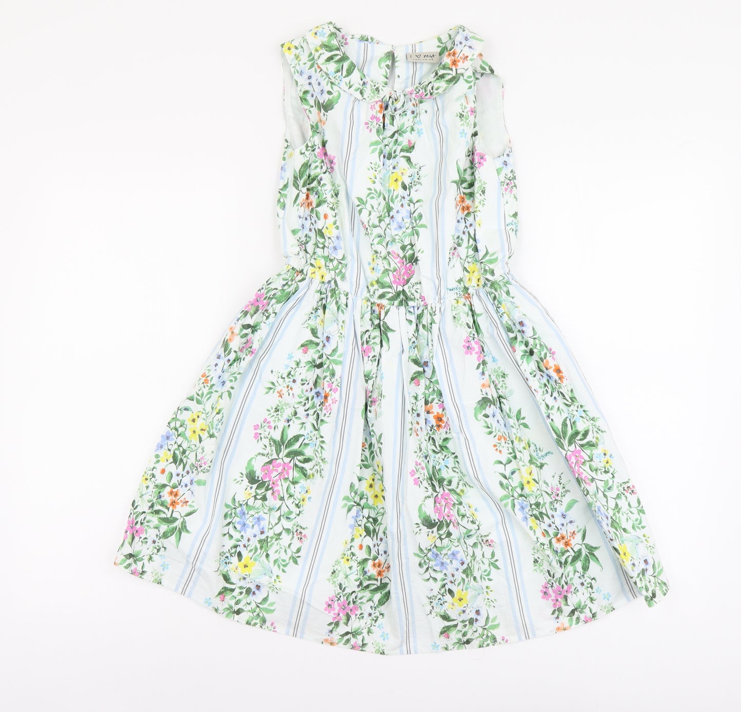 NEXT Girls Multicoloured Floral Cotton Skater Dress Size 10 Years Round Neck Button