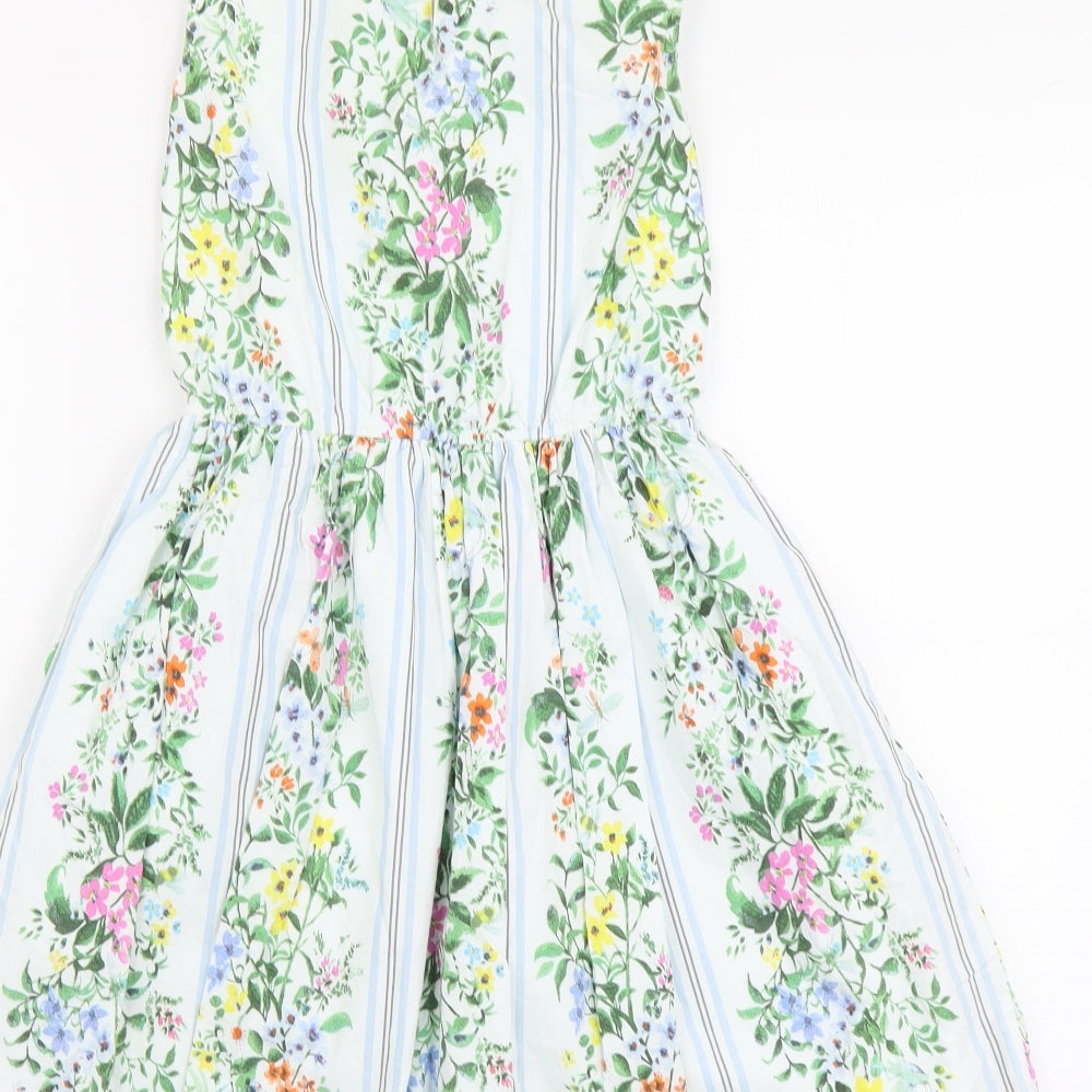 NEXT Girls Multicoloured Floral Cotton Skater Dress Size 10 Years Round Neck Button