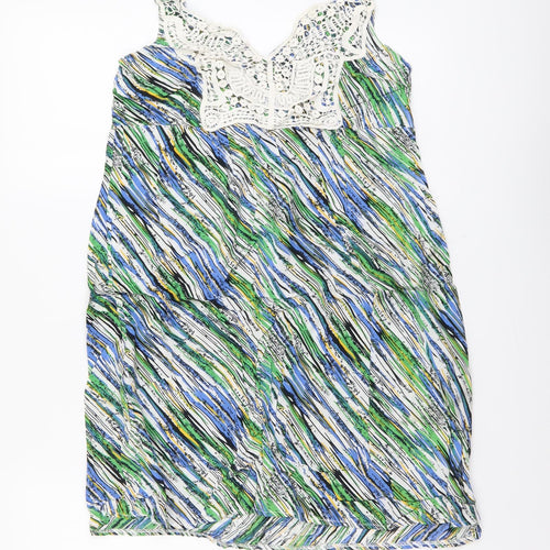 Striking Womens Multicoloured Geometric Viscose Basic Tank Size XL V-Neck