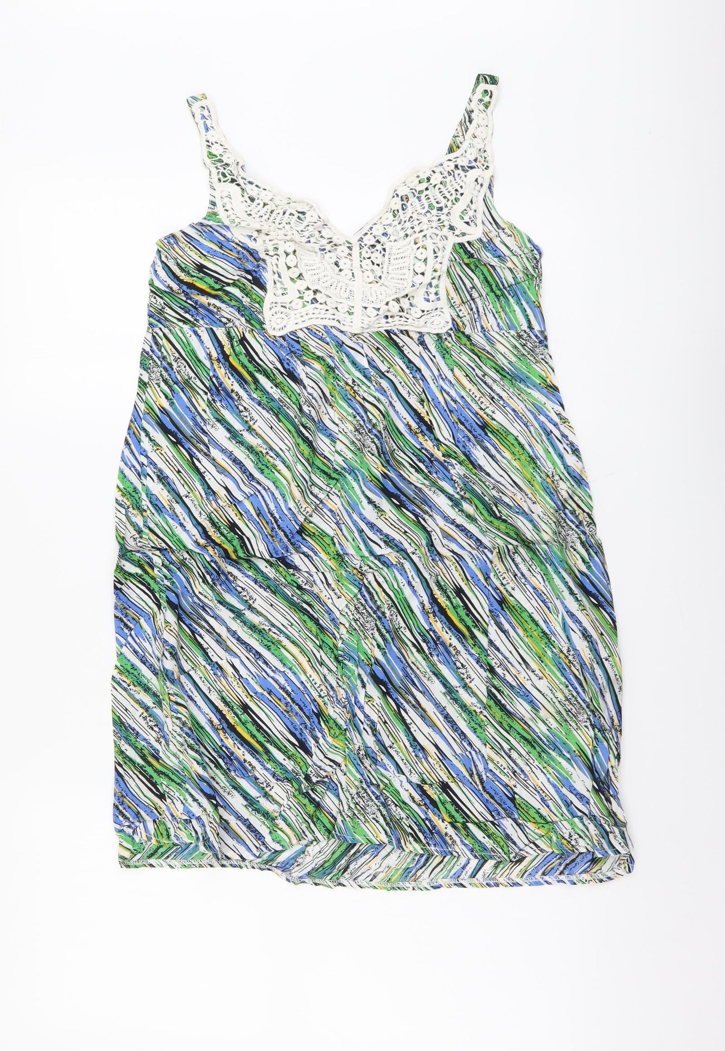 Striking Womens Multicoloured Geometric Viscose Basic Tank Size XL V-Neck