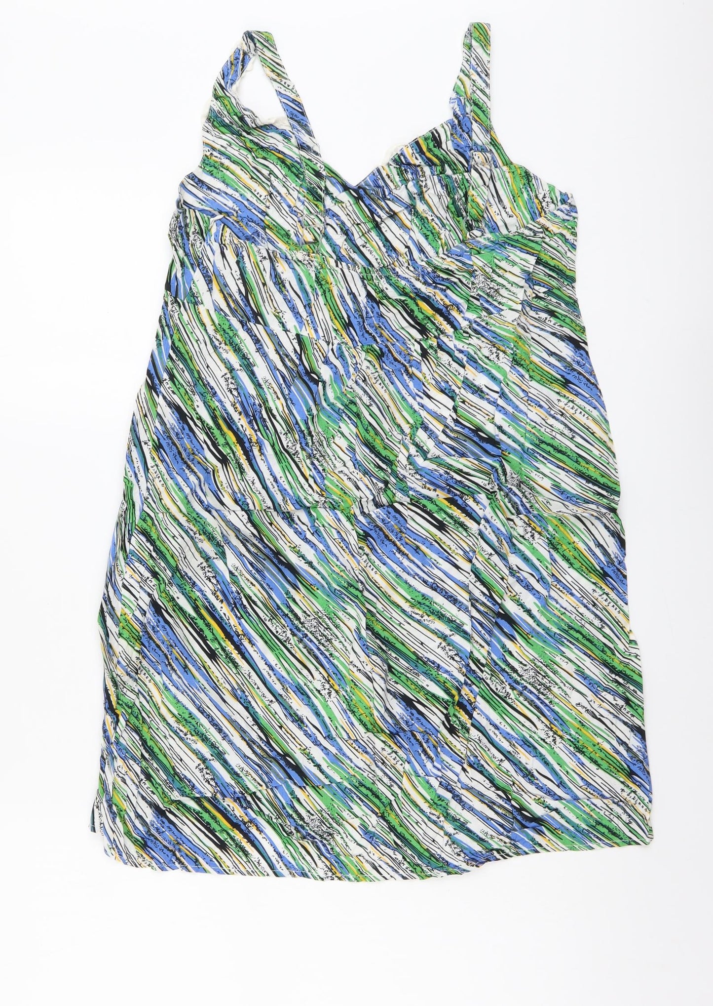 Striking Womens Multicoloured Geometric Viscose Basic Tank Size XL V-Neck
