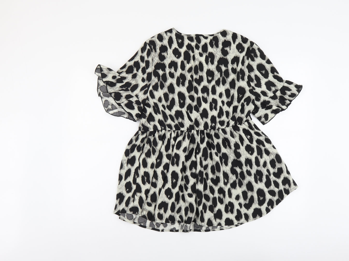 SheIn Womens Grey Animal Print Polyester Basic Blouse Size XL V-Neck