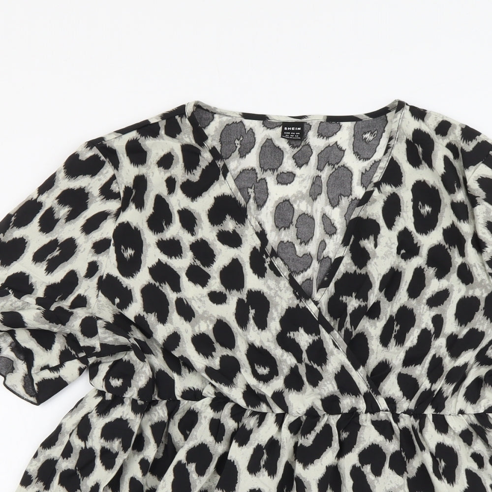 SheIn Womens Grey Animal Print Polyester Basic Blouse Size XL V-Neck