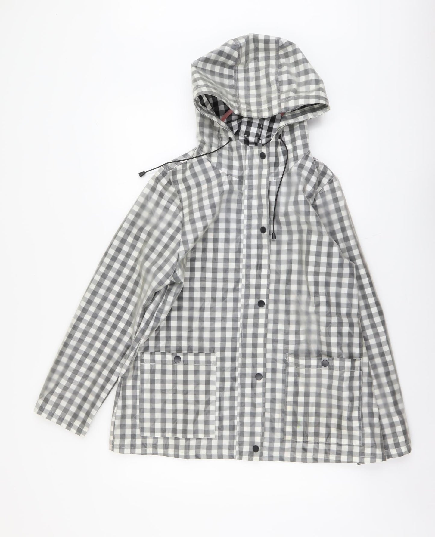TU Womens Black Geometric Rain Coat Coat Size 12 Zip