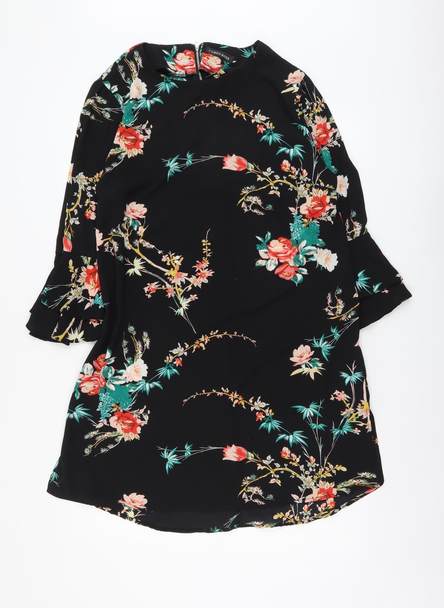 Cameo Rose Womens Black Floral Polyester Shift Size 16 Round Neck Zip