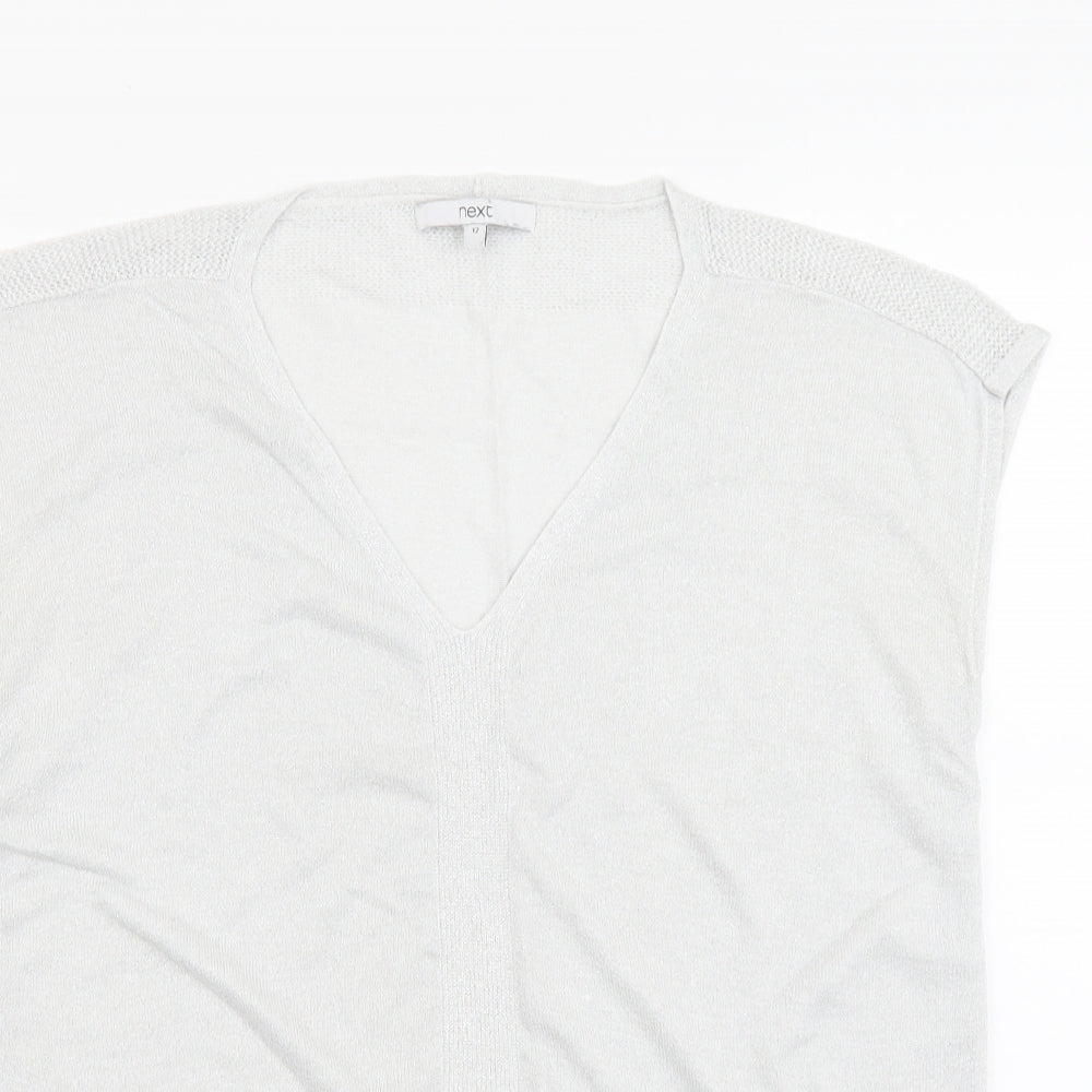 NEXT Womens Silver Viscose Basic Tank Size 12 V-Neck - Side Tie Detail