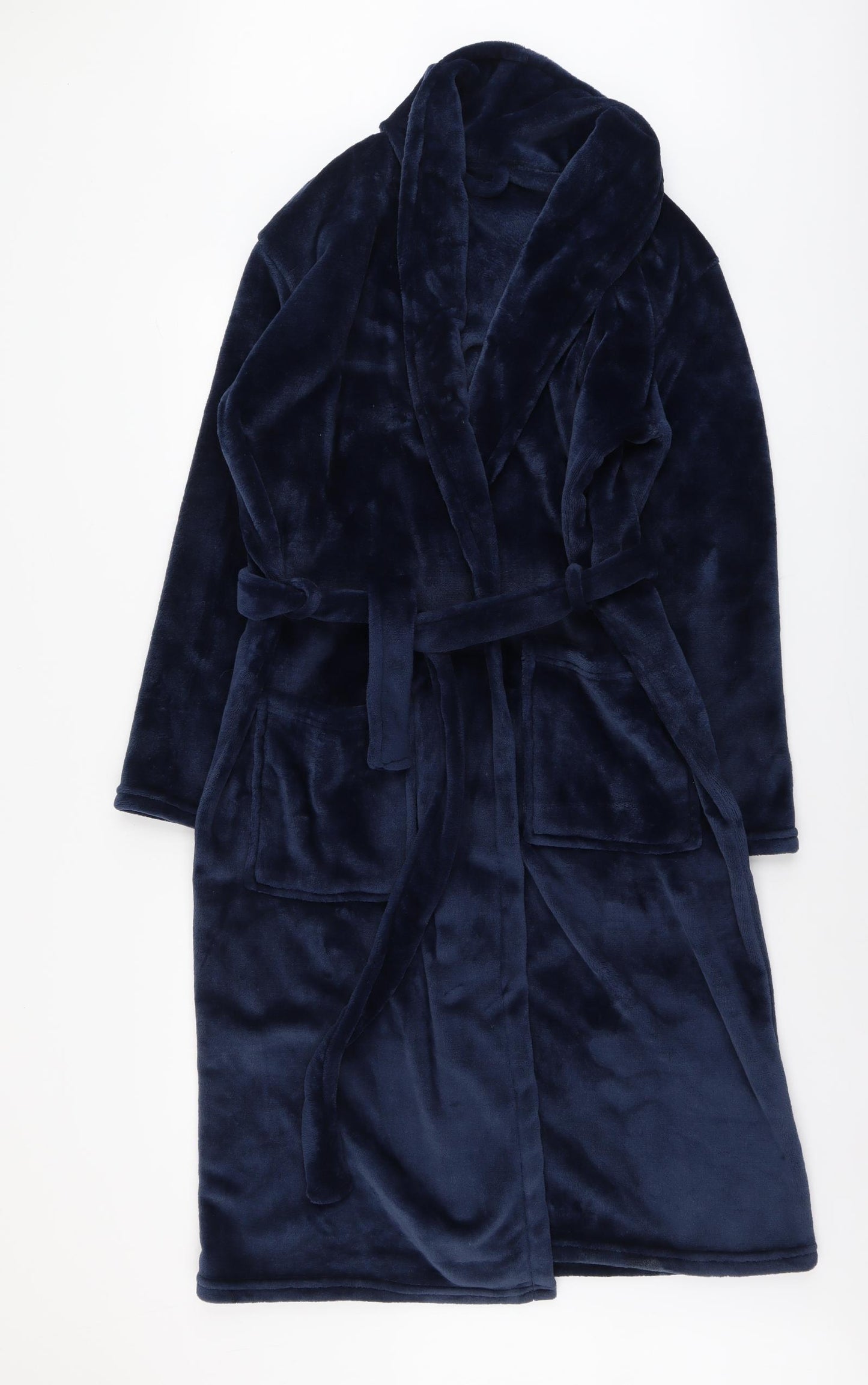 Avenue Mens Blue Solid Polyester Robe Size S Tie