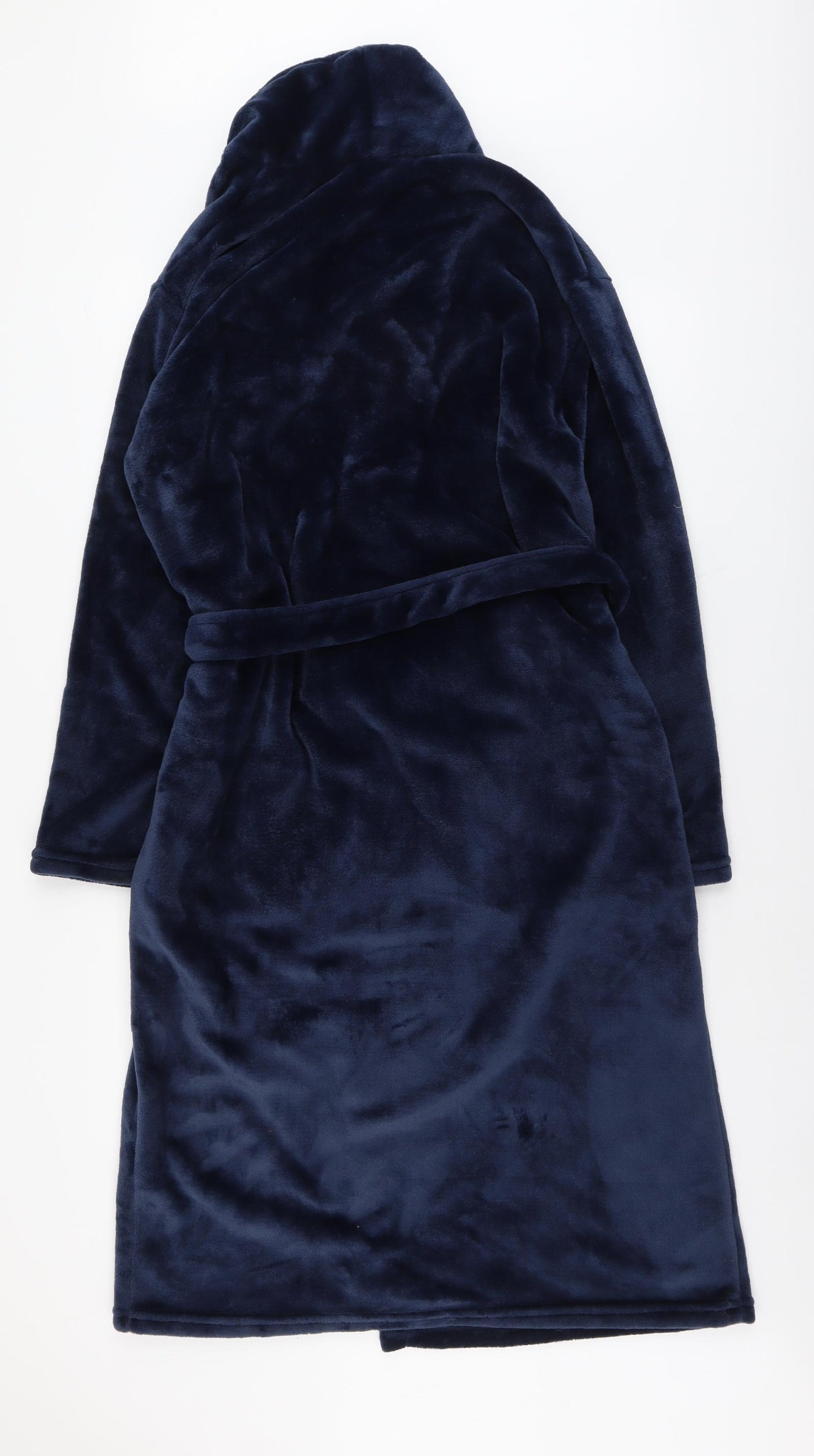 Avenue Mens Blue Solid Polyester Robe Size S Tie