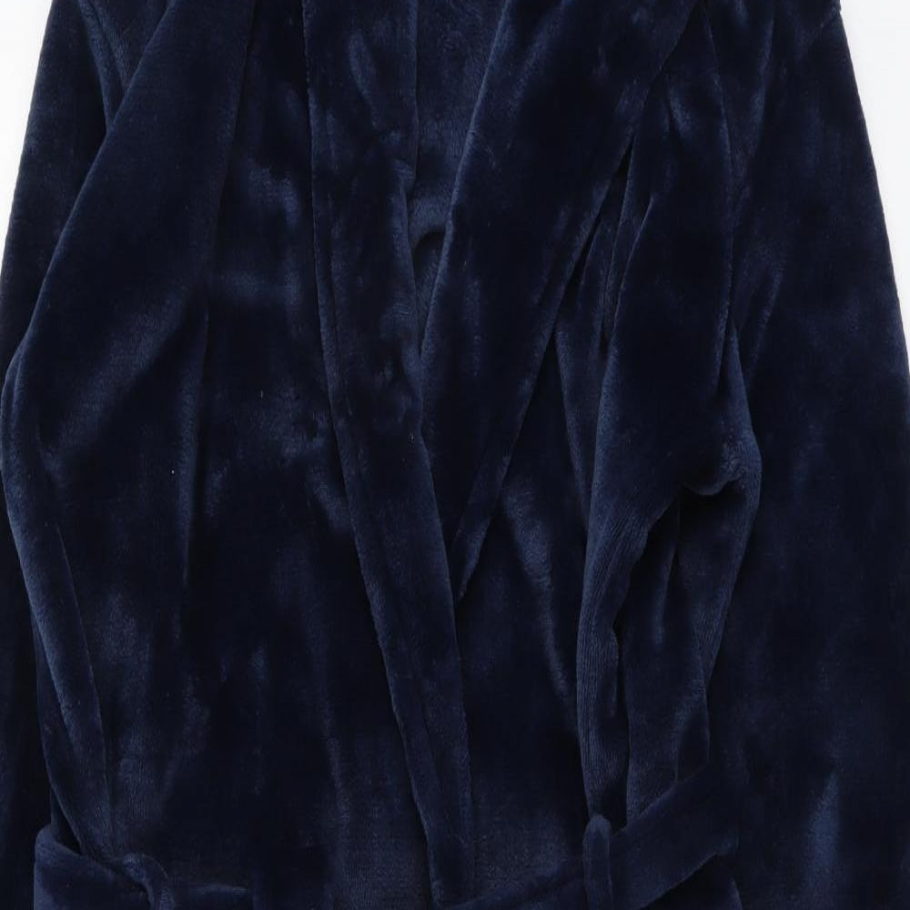 Avenue Mens Blue Solid Polyester Robe Size S Tie