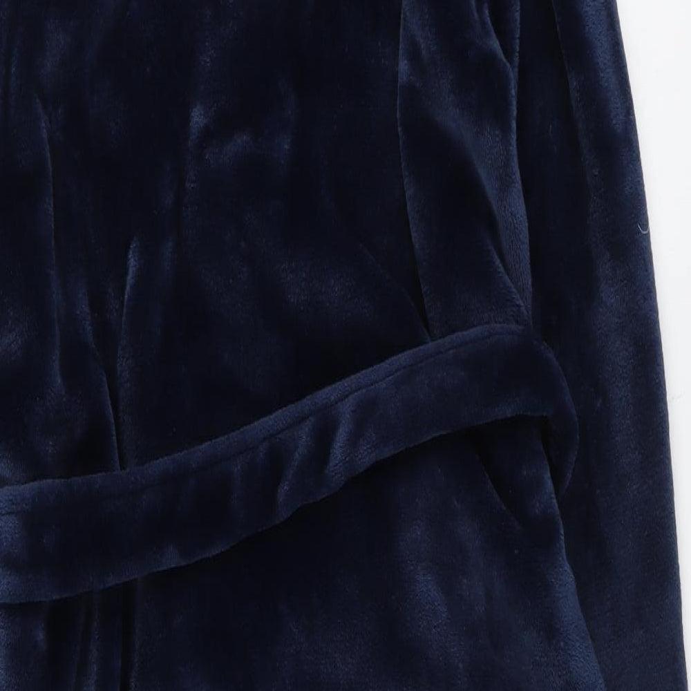 Avenue Mens Blue Solid Polyester Robe Size S Tie