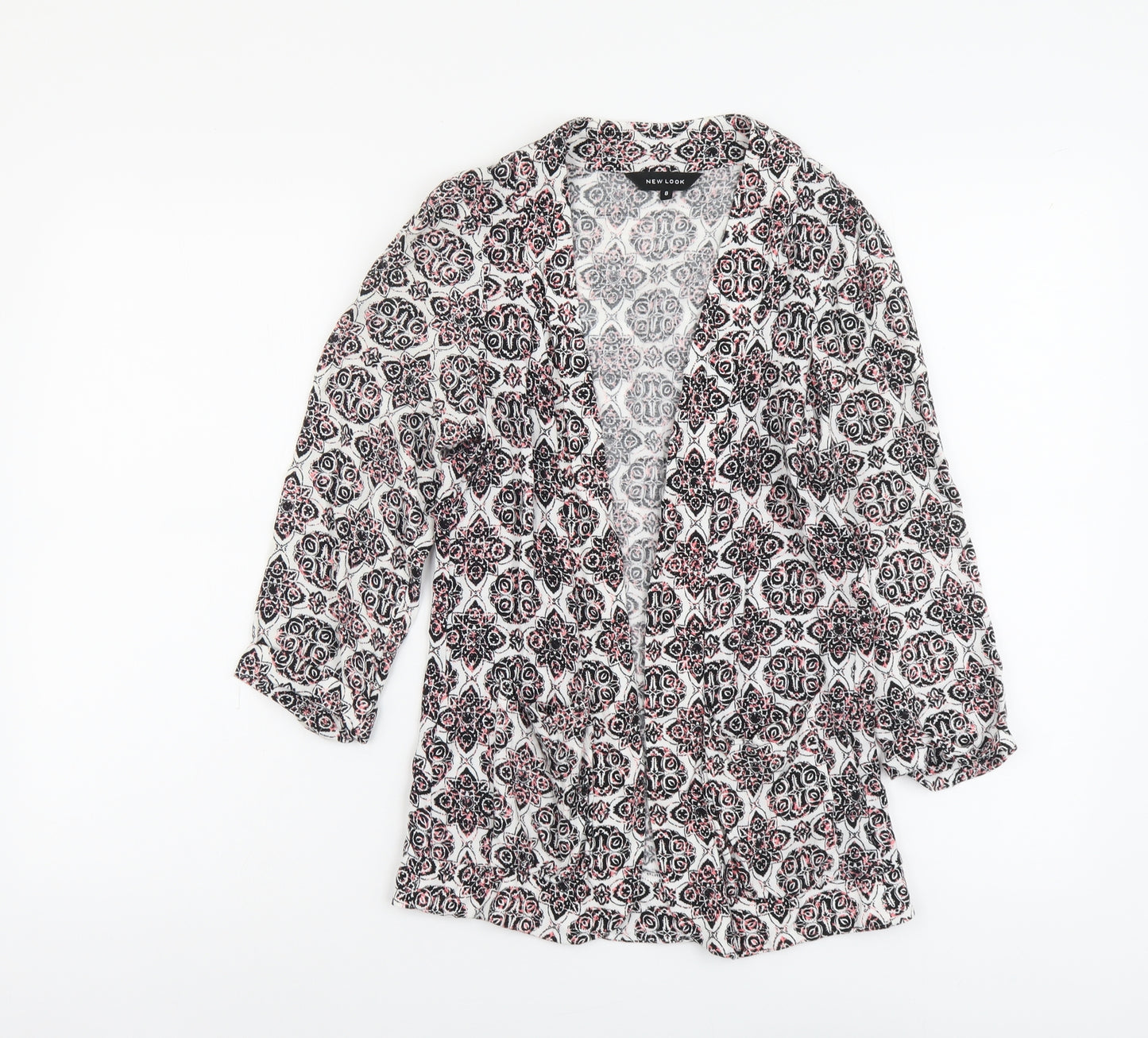 New Look Womens Pink Geometric Viscose Kimono Blouse Size 8 V-Neck