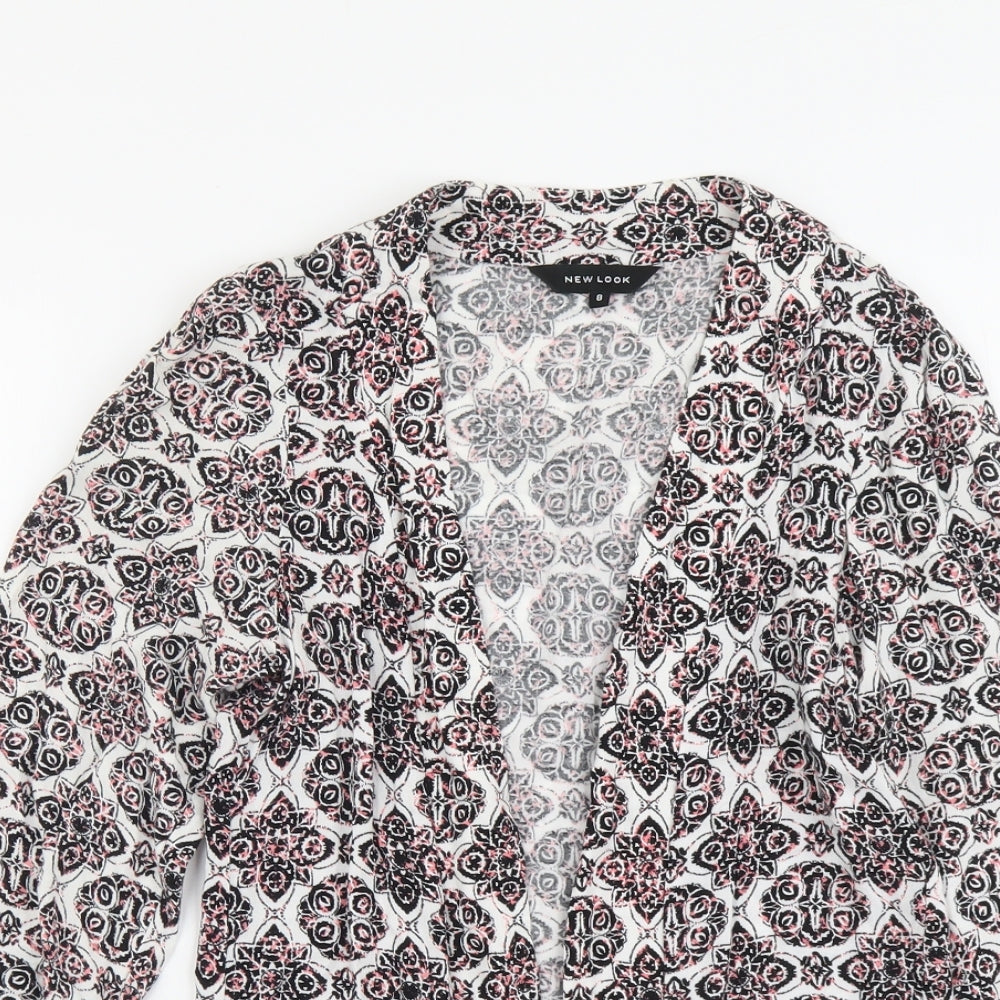 New Look Womens Pink Geometric Viscose Kimono Blouse Size 8 V-Neck