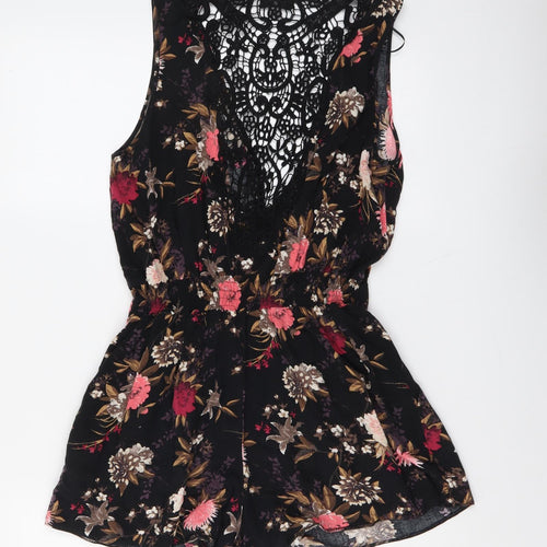Miss Selfridge Womens Black Floral Viscose Playsuit One-Piece Size 8 Pullover
