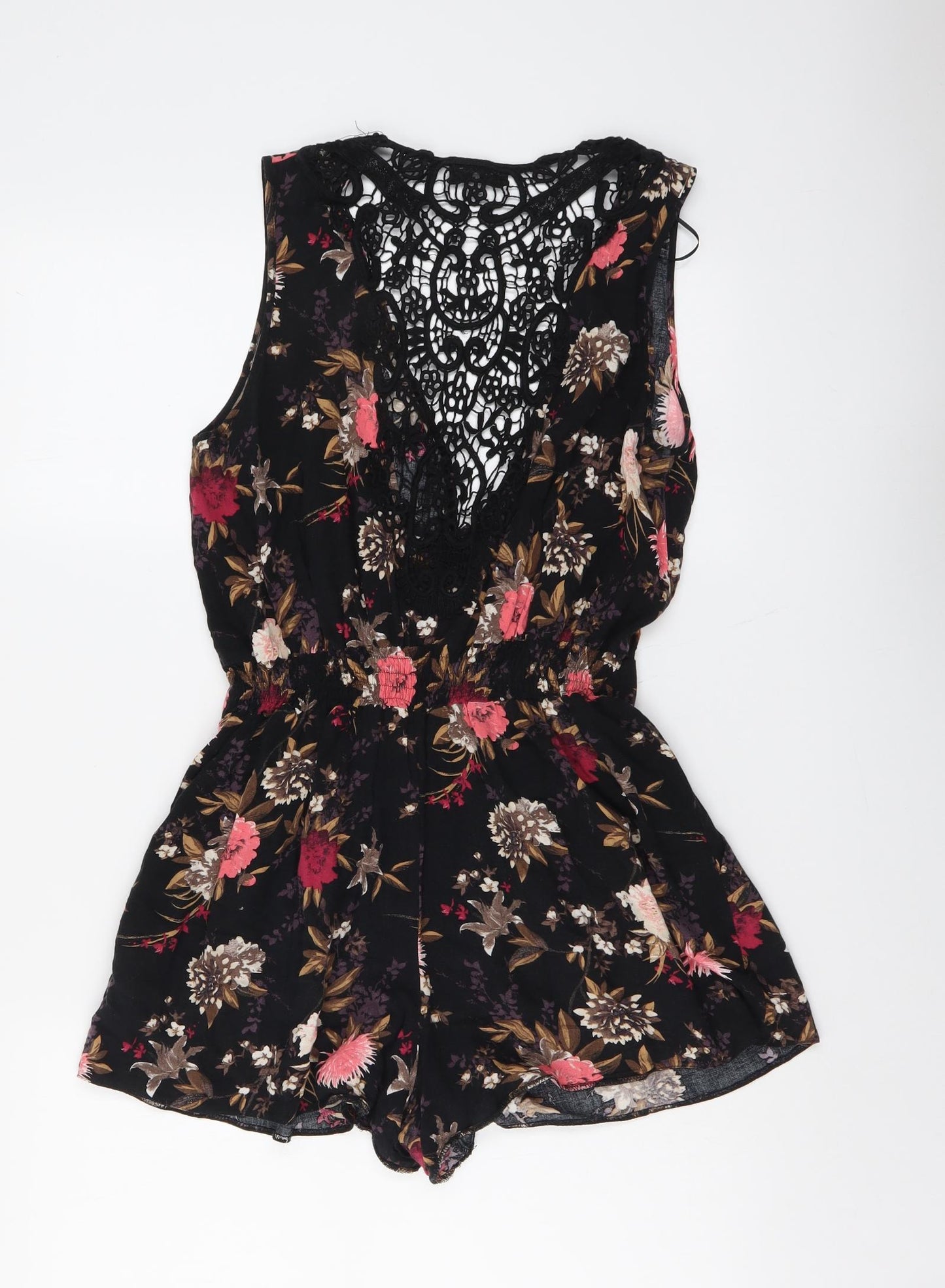 Miss Selfridge Womens Black Floral Viscose Playsuit One-Piece Size 8 Pullover