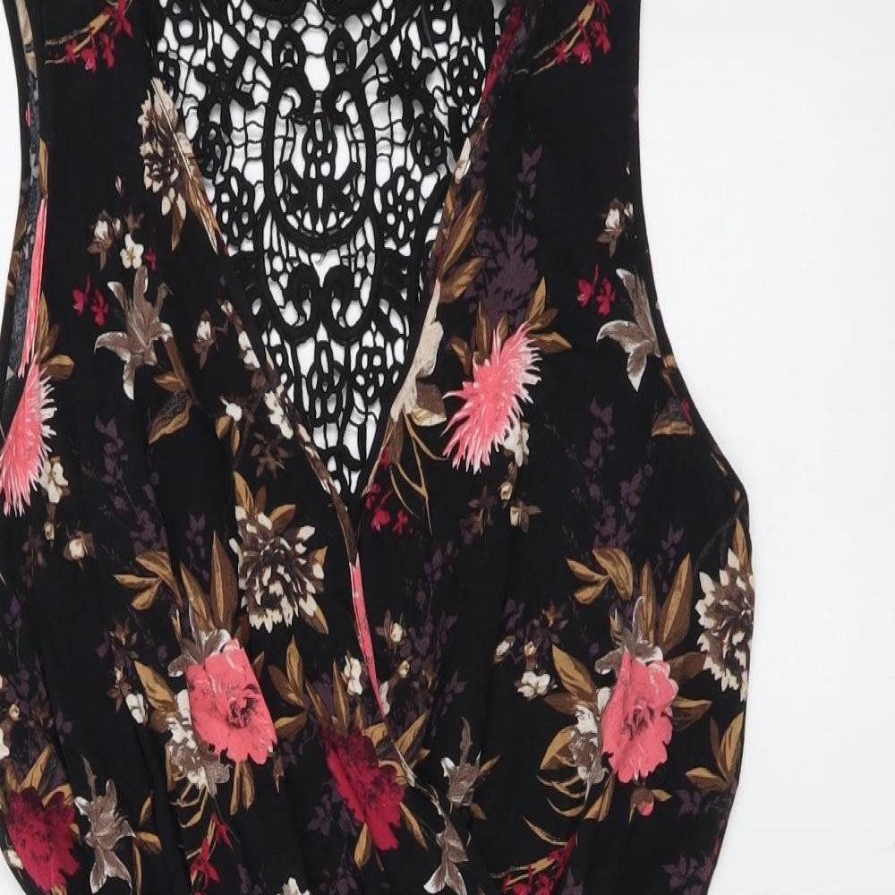 Miss Selfridge Womens Black Floral Viscose Playsuit One-Piece Size 8 Pullover