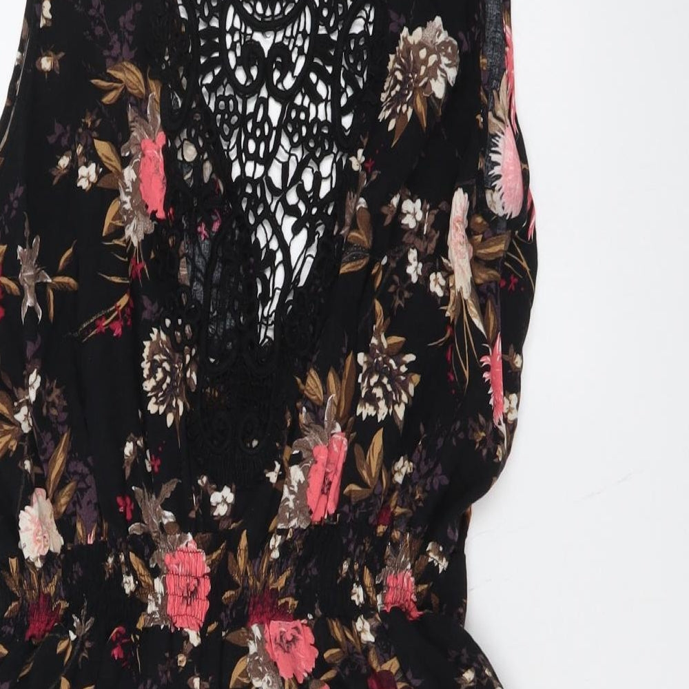 Miss Selfridge Womens Black Floral Viscose Playsuit One-Piece Size 8 Pullover