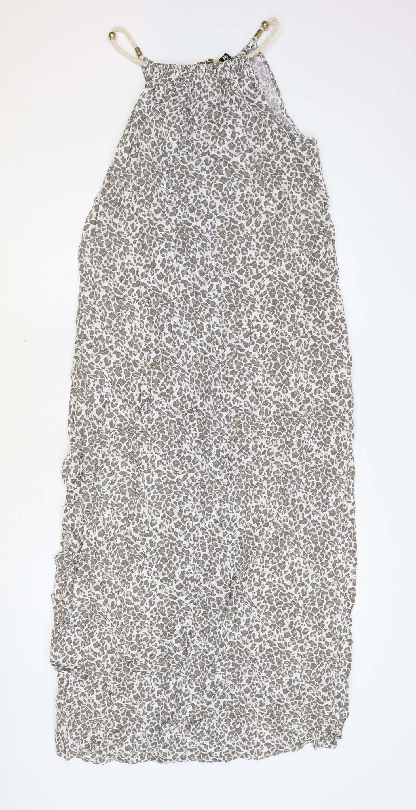 BiBA Womens Brown Animal Print Viscose A-Line Size S Round Neck Pullover