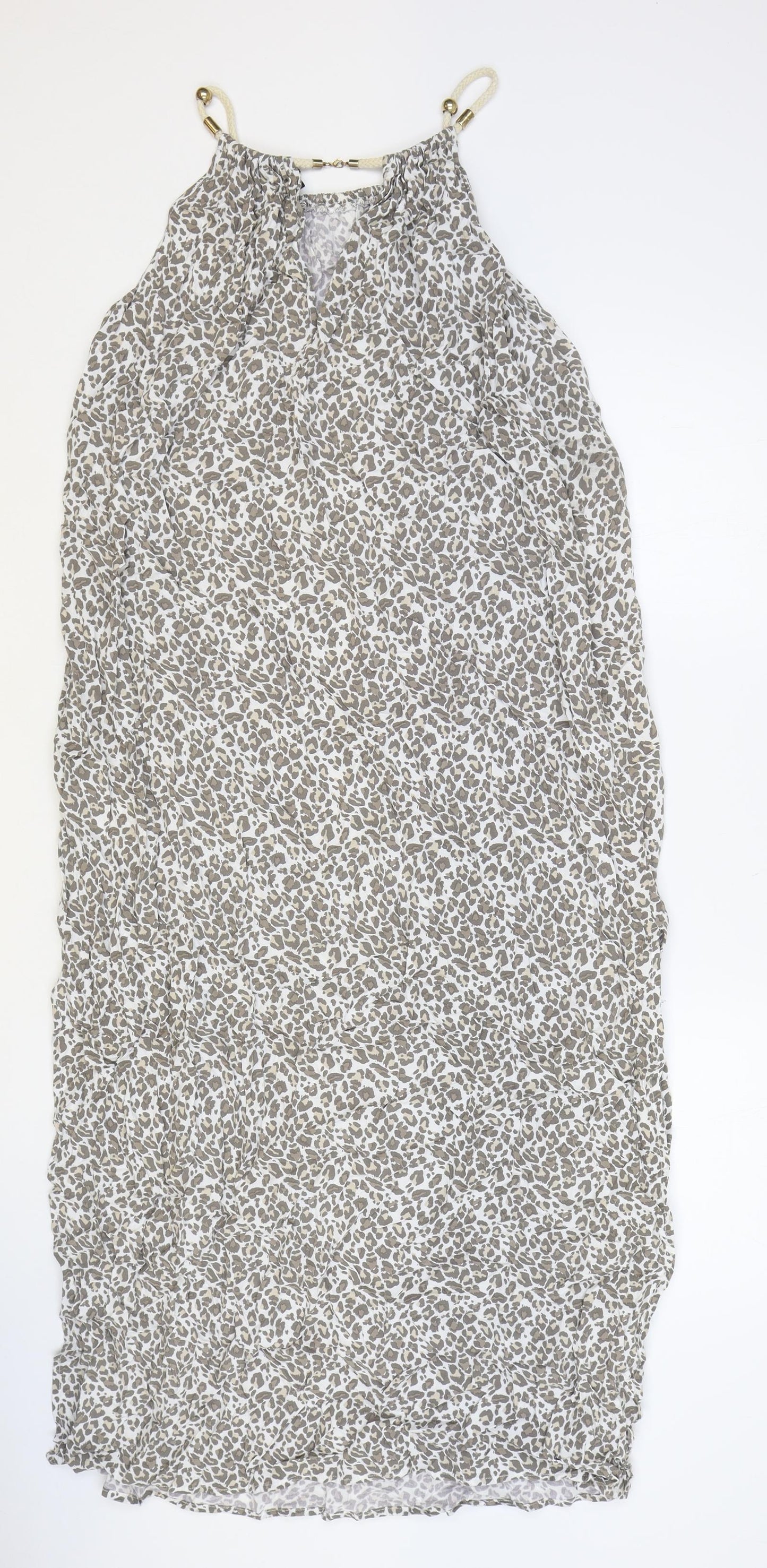 BiBA Womens Brown Animal Print Viscose A-Line Size S Round Neck Pullover