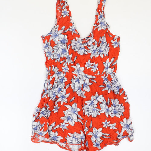 F&F Womens Red Floral Cotton Playsuit One-Piece Size 6 Pullover