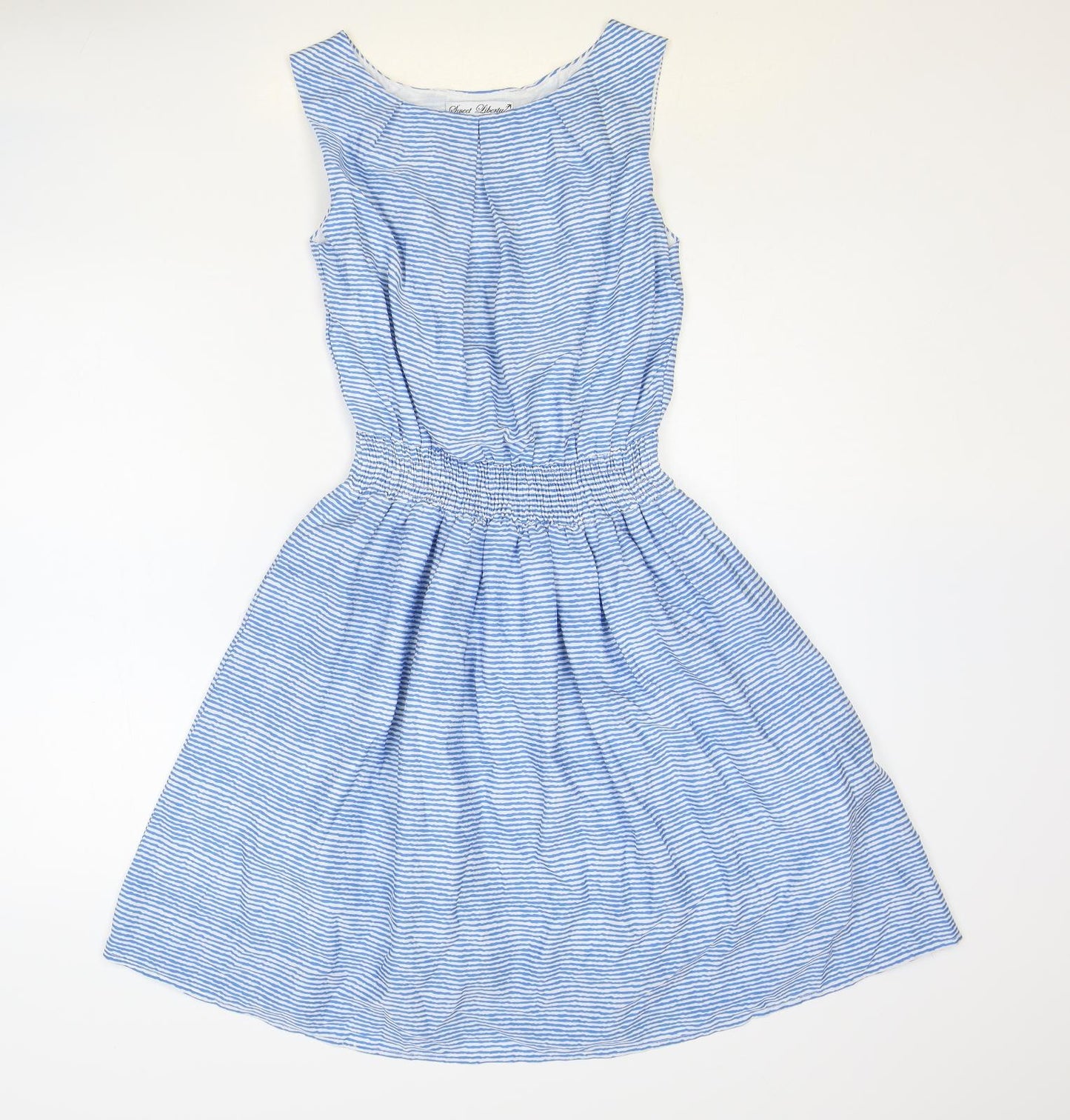 Sweet Liberty Womens Blue Striped Polyester Fit & Flare Size 8 Scoop Neck Pullover