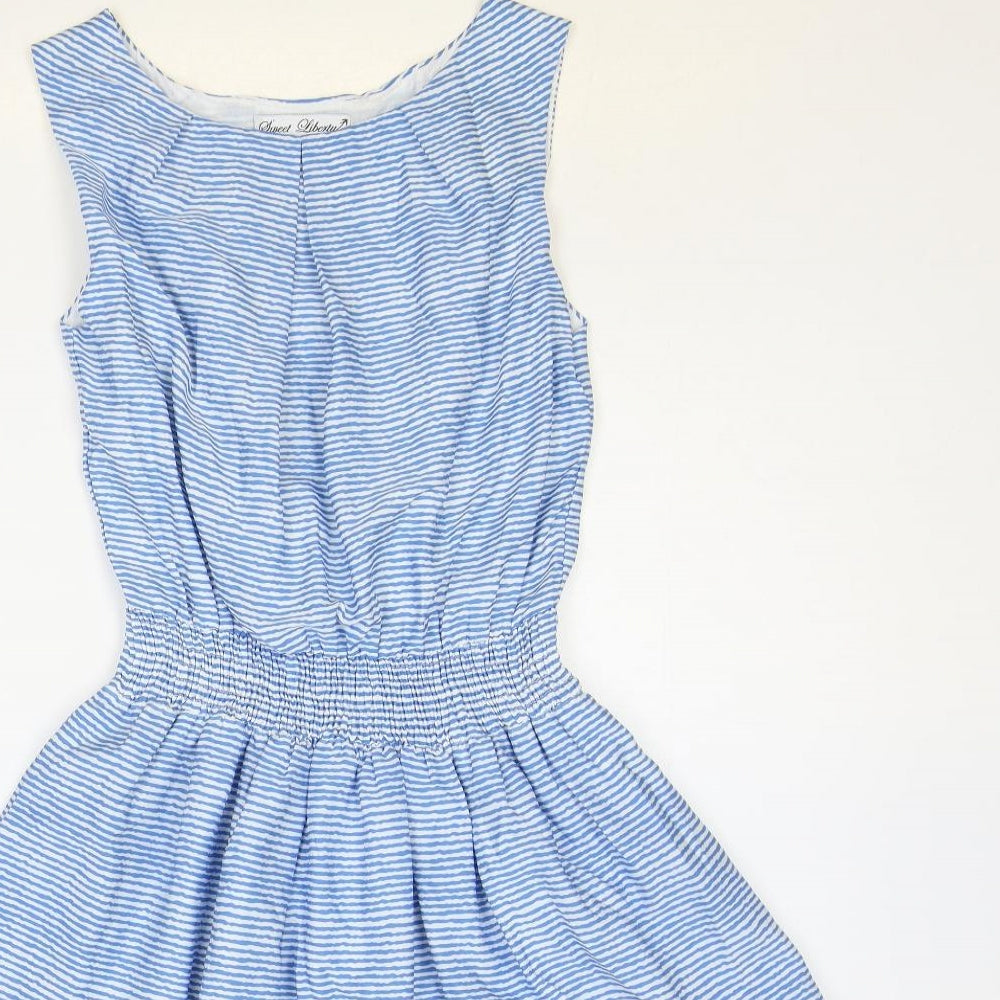Sweet Liberty Womens Blue Striped Polyester Fit & Flare Size 8 Scoop Neck Pullover