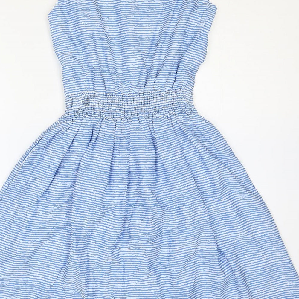 Sweet Liberty Womens Blue Striped Polyester Fit & Flare Size 8 Scoop Neck Pullover