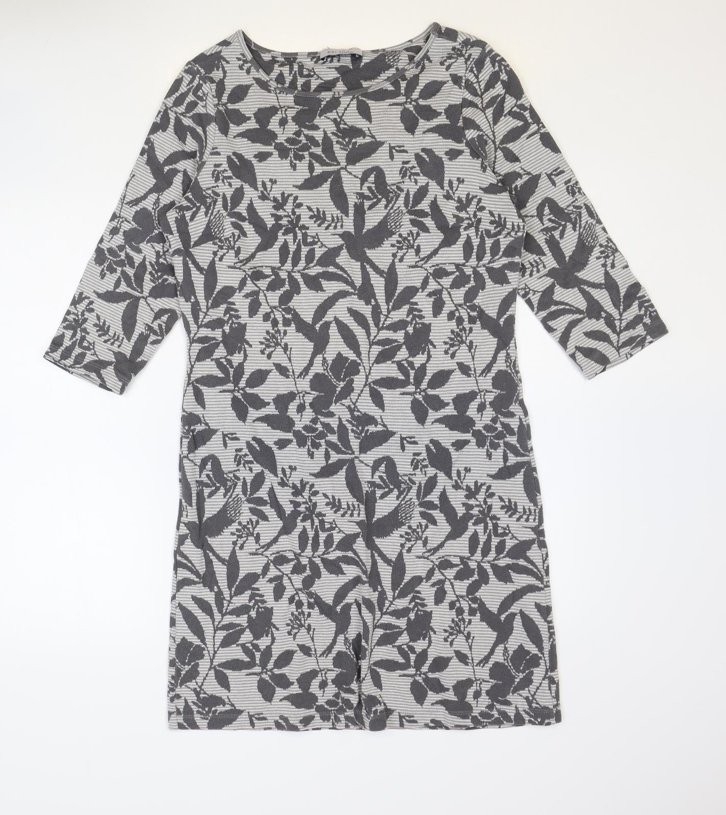 Marks and Spencer Womens Grey Geometric Cotton A-Line Size 12 Round Neck Pullover
