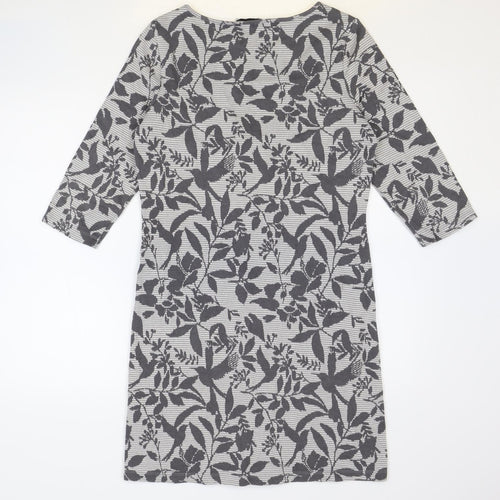 Marks and Spencer Womens Grey Geometric Cotton A-Line Size 12 Round Neck Pullover