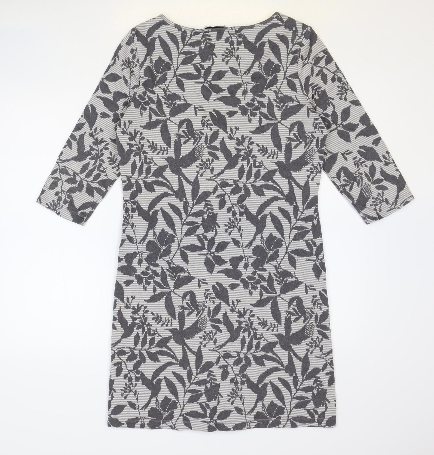 Marks and Spencer Womens Grey Geometric Cotton A-Line Size 12 Round Neck Pullover