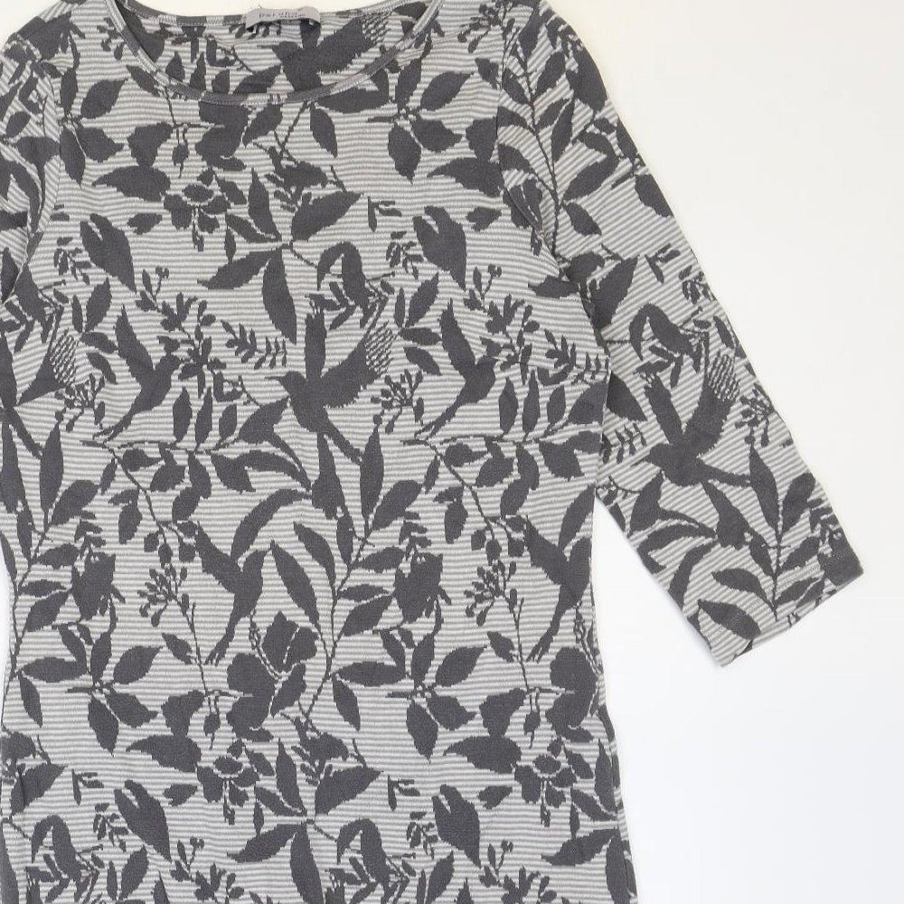 Marks and Spencer Womens Grey Geometric Cotton A-Line Size 12 Round Neck Pullover