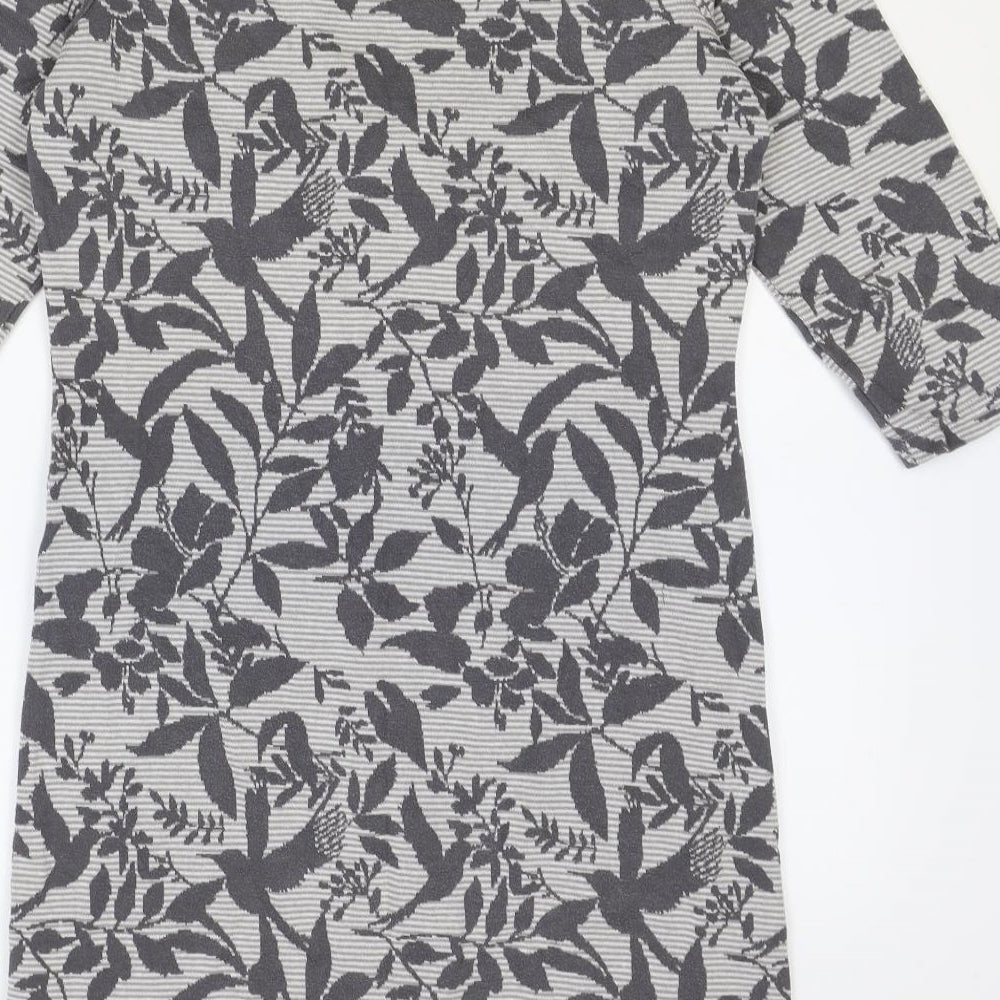 Marks and Spencer Womens Grey Geometric Cotton A-Line Size 12 Round Neck Pullover