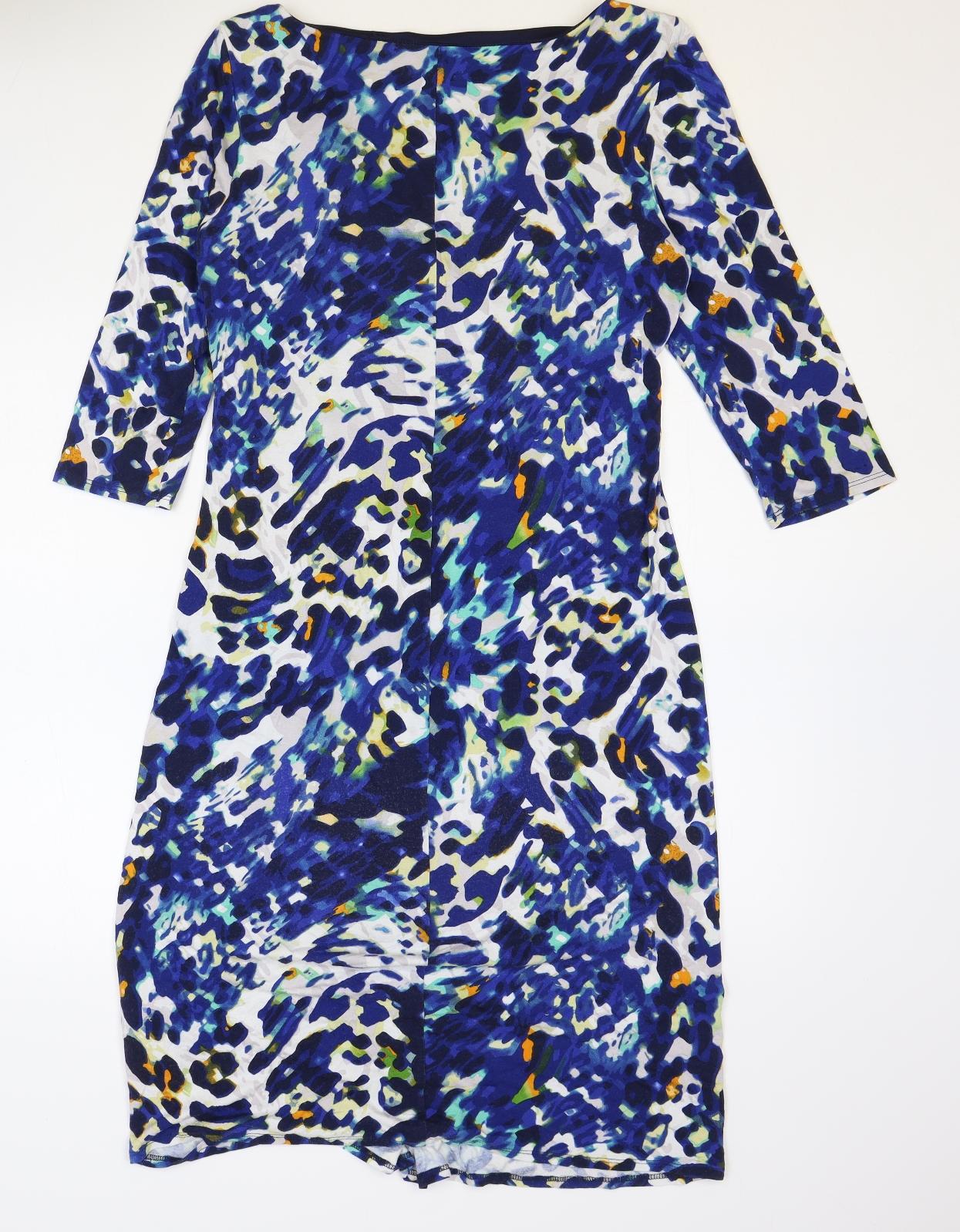 Marks and Spencer Womens Blue Animal Print Viscose A-Line Size 14 V-Neck Pullover
