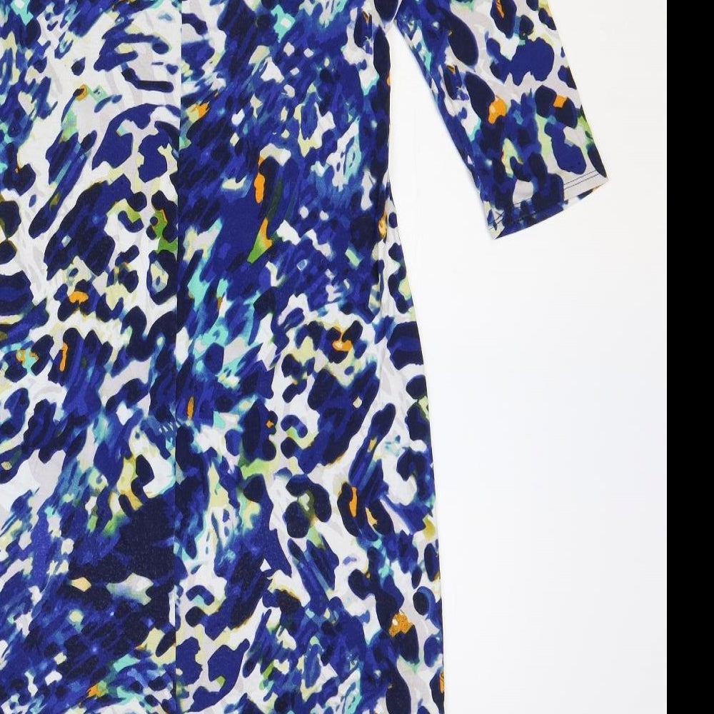 Marks and Spencer Womens Blue Animal Print Viscose A-Line Size 14 V-Neck Pullover