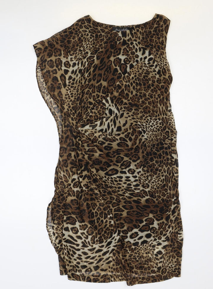 Angel Baby Womens Brown Animal Print Polyester A-Line Size M One Shoulder Zip