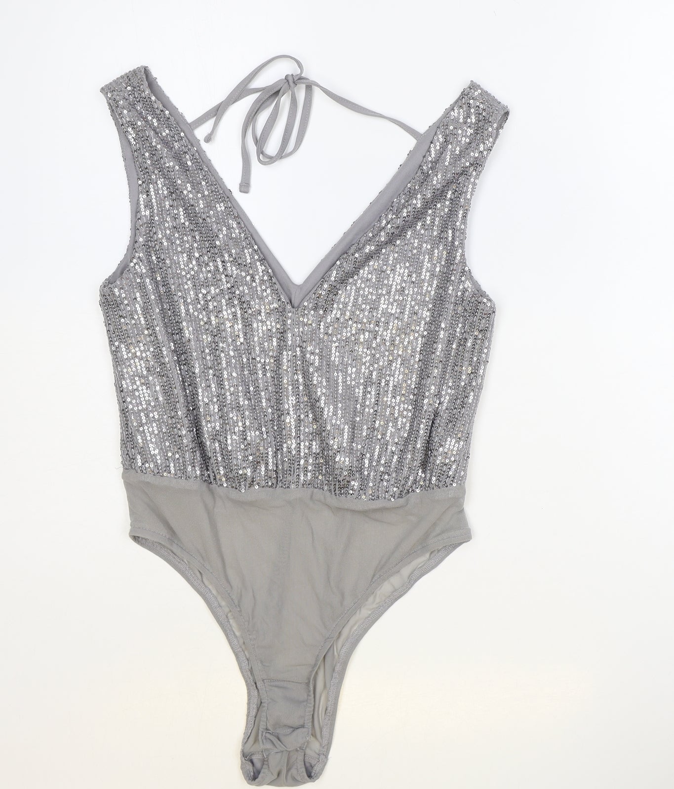 New Look Womens Silver Polyester Bodysuit One-Piece Size 12 Snap