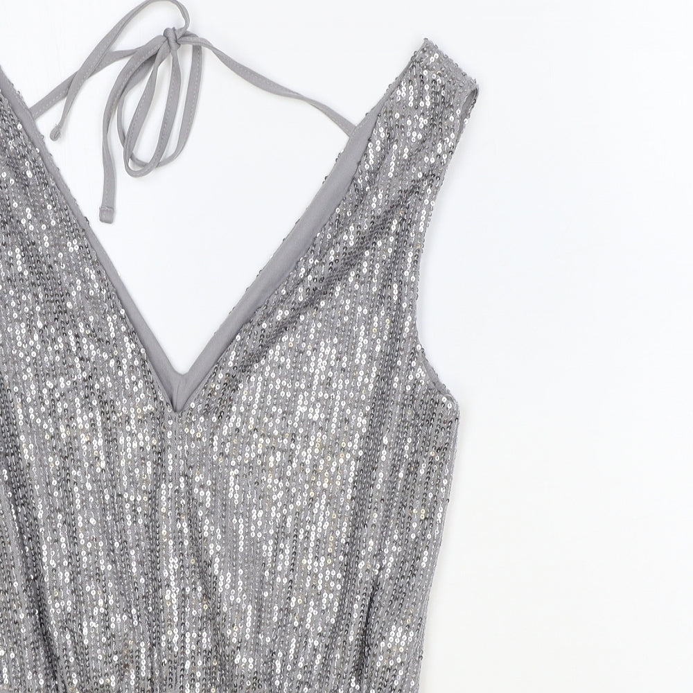 New Look Womens Silver Polyester Bodysuit One-Piece Size 12 Snap