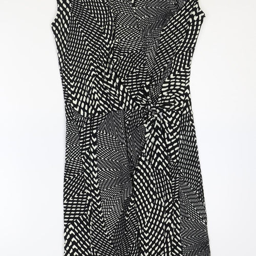 Promod Womens Black Geometric Viscose A-Line Size 12 V-Neck Pullover