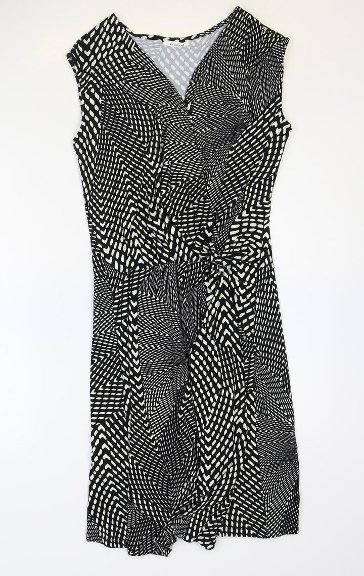 Promod Womens Black Geometric Viscose A-Line Size 12 V-Neck Pullover
